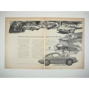 Vintage 1969 Porsche Print Ad 2 Page Think Twice Spoils You for Other Car Sports
